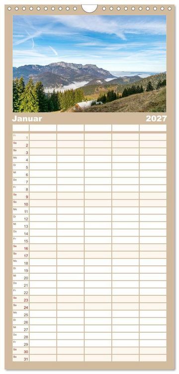 Produktbild: Familienplaner 2027 - Wanderparadies Bayerische Alpen mit 5 Spalten (Wandkalender, 21 x 45 cm) CALVENDO
