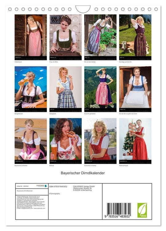 Produktbild: Bayerischer Dirndlkalender (Wandkalender 2026 DIN A4 hoch), CALVENDO Monatskalender