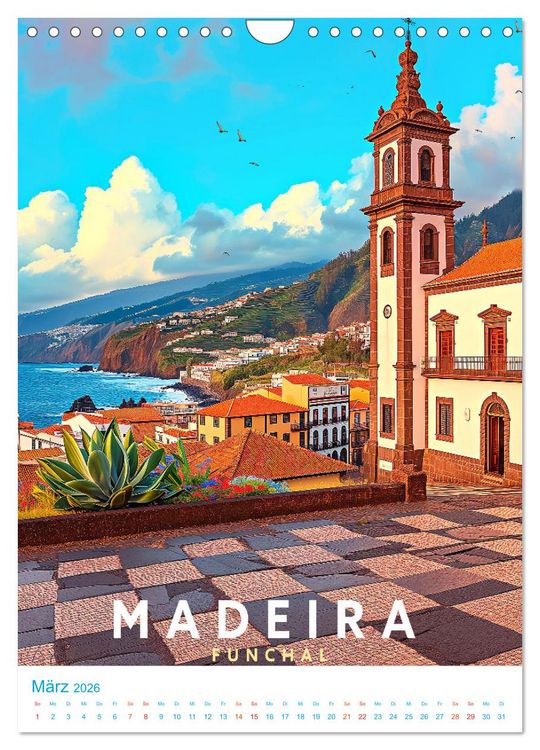 Produktbild: Madeira - Old School Poster Style (Wandkalender 2026 DIN A4 hoch), CALVENDO Monatskalender