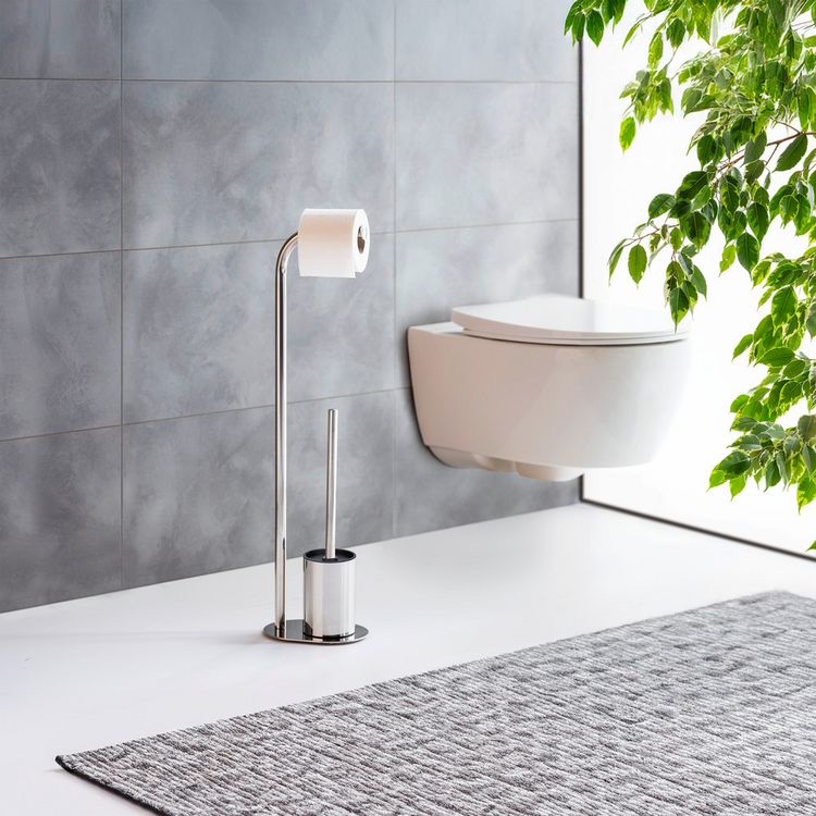 Produktbild: Stand WC-Garnitur Mod. Levante, edelstahl, gl&auml;nzend, schwarz, 23x63x17 cm, rostfrei und freistehend