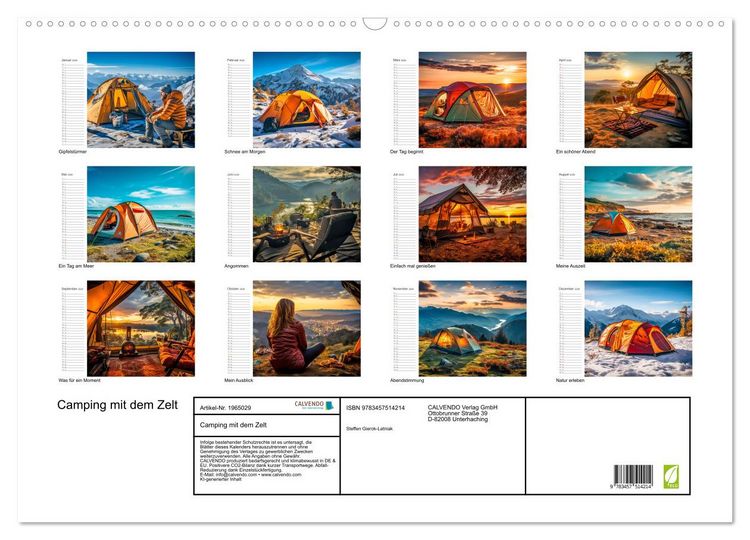 Produktbild: Camping mit dem Zelt (Wandkalender 2026 DIN A2 quer), CALVENDO Monatskalender