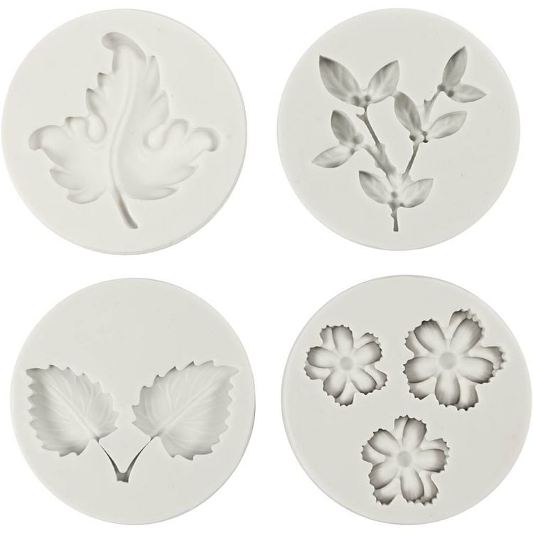 Produktbild: Creativ Company Silikonform, Bl&auml;tter und Bl&uuml;ten, H 0,5 cm, L 1,8-4,5 cm, 4 Stk+1 Stk