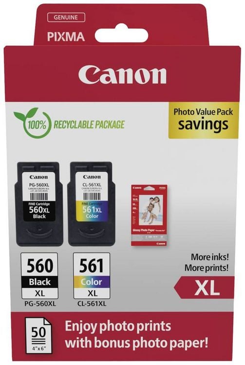 Produktbild: Canon Druckerpatrone CRG PG-560XL/CL-561XL Photo Value Pack Original 2er-Pack Schwarz, Cyan, Magenta, Gelb 3712C008