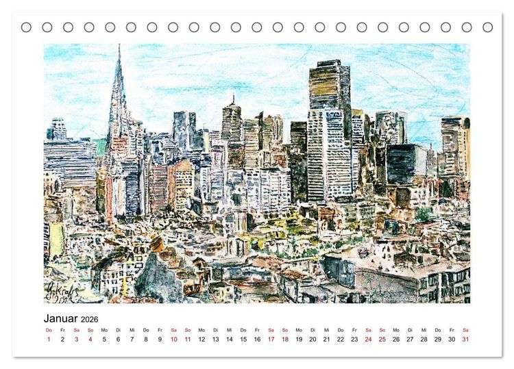 Produktbild: San Francisco in stillen Aquarellen (Tischkalender 2026 DIN A5 quer), CALVENDO Monatskalender