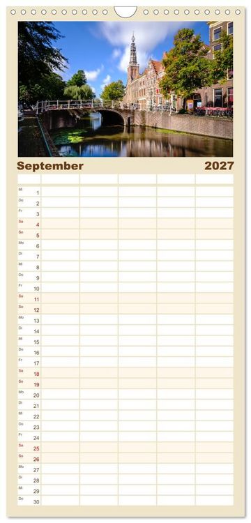 Produktbild: Familienplaner 2027 - Ein Blick auf Leiden mit 5 Spalten (Wandkalender, 21 x 45 cm) CALVENDO