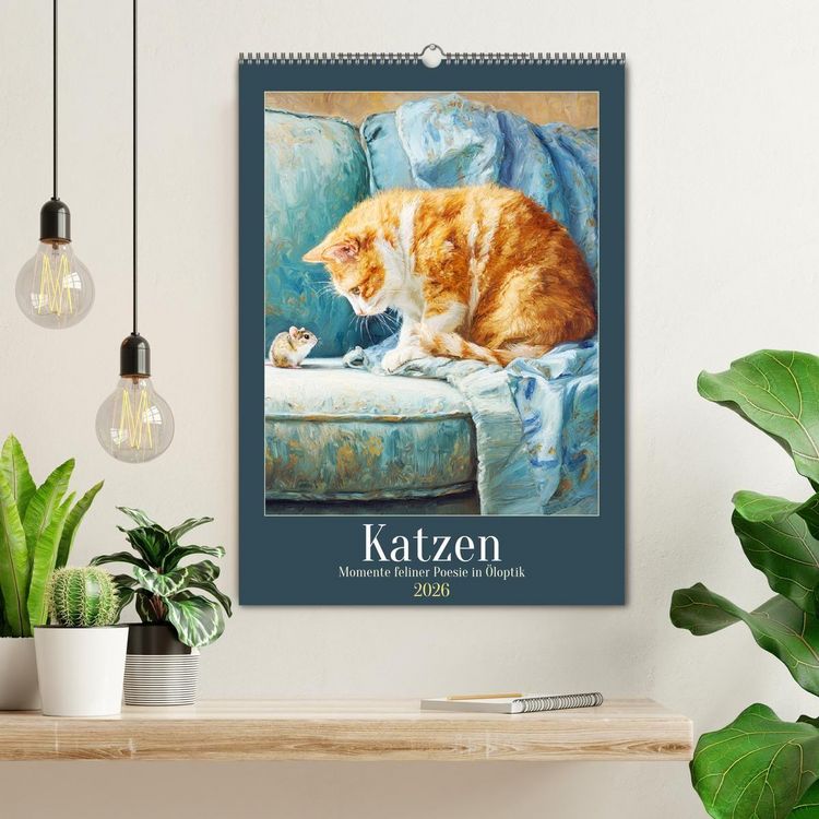 Produktbild: Katzen. Momente feliner Poesie in &Ouml;loptik (Wandkalender 2026 DIN A2 hoch), CALVENDO Monatskalender
