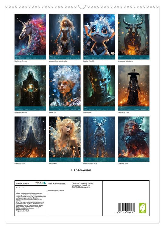 Produktbild: Fabelwesen (hochwertiger Premium Wandkalender 2026 DIN A2 hoch), Kunstdruck in Hochglanz