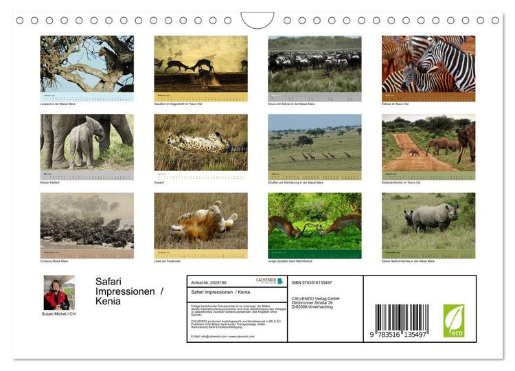 Produktbild: Safari Impressionen / Kenia (Wandkalender 2026 DIN A4 quer), CALVENDO Monatskalender