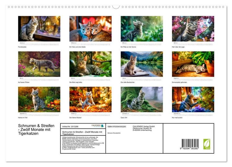 Produktbild: Schnurren & Streifen - Zw&ouml;lf Monate mit Tigerkatzen (hochwertiger Premium Wandkalender 2027 DIN A2 quer), Kunstdruck in Hochglanz