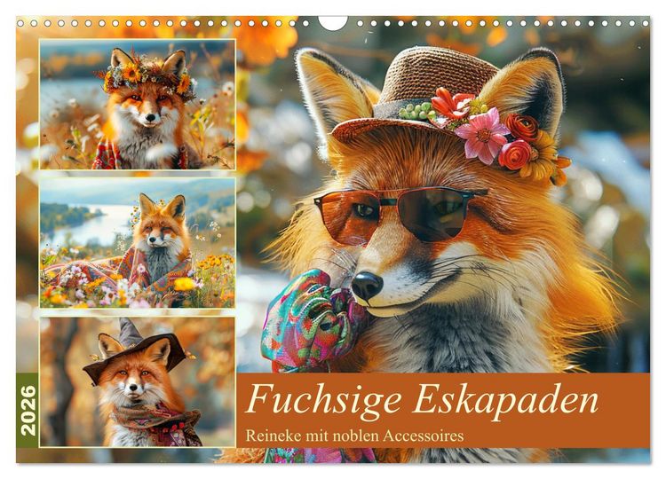 Produktbild: Fuchsige Eskapaden. Reineke mit noblen Accessoires (Wandkalender 2026 DIN A3 quer), CALVENDO Monatskalender