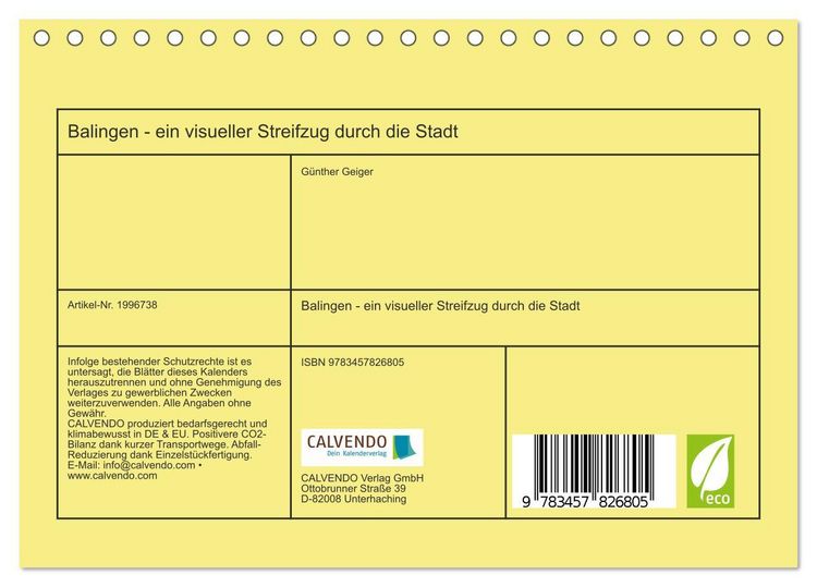 Produktbild: Balingen - ein visueller Streifzug durch die Stadt (Tischkalender 2026 DIN A5 quer), CALVENDO Monatskalender