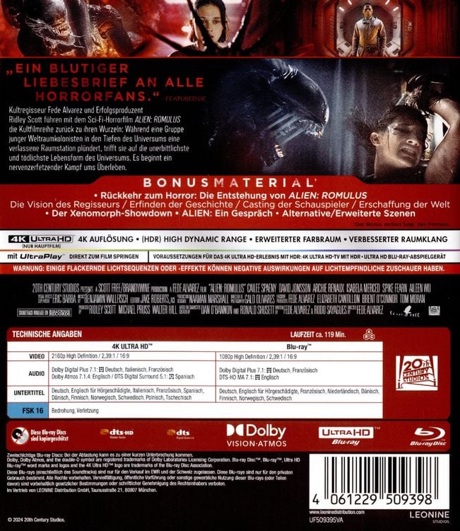 Produktbild: Alien - Romulus (4K Ultra HD) (+ Blu-ray)
