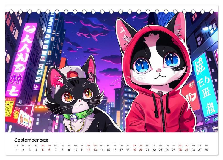 Produktbild: Anime Cats (Tischkalender 2026 DIN A5 quer), CALVENDO Monatskalender