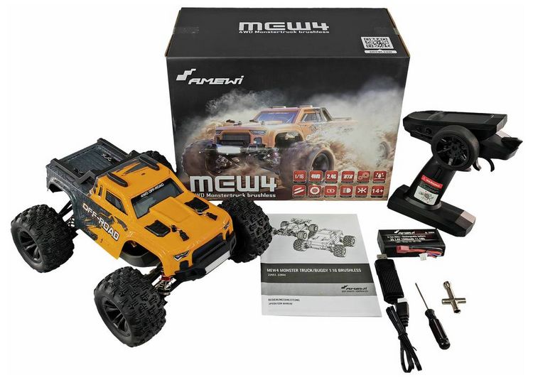 Produktbild: Amewi MEW4 Orange Brushless 1:16 RC Modellauto Elektro Monstertruck Allradantrieb (4WD) RtR 2,4 GHz