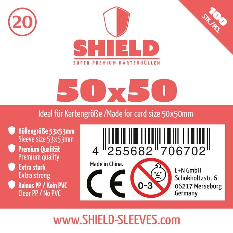 Produktbild: Shield 20 - 100 Super Premium Kartenh&uuml;llen f&uuml;r Kartengr&ouml;&szlig;e 50x50 mm