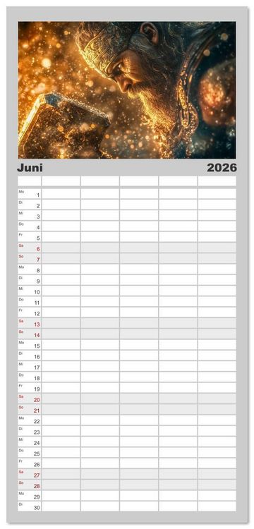 Produktbild: Familienplaner 2026 - Die G&ouml;tter des Nordens mit 5 Spalten (Wandkalender, 21 x 45 cm) CALVENDO