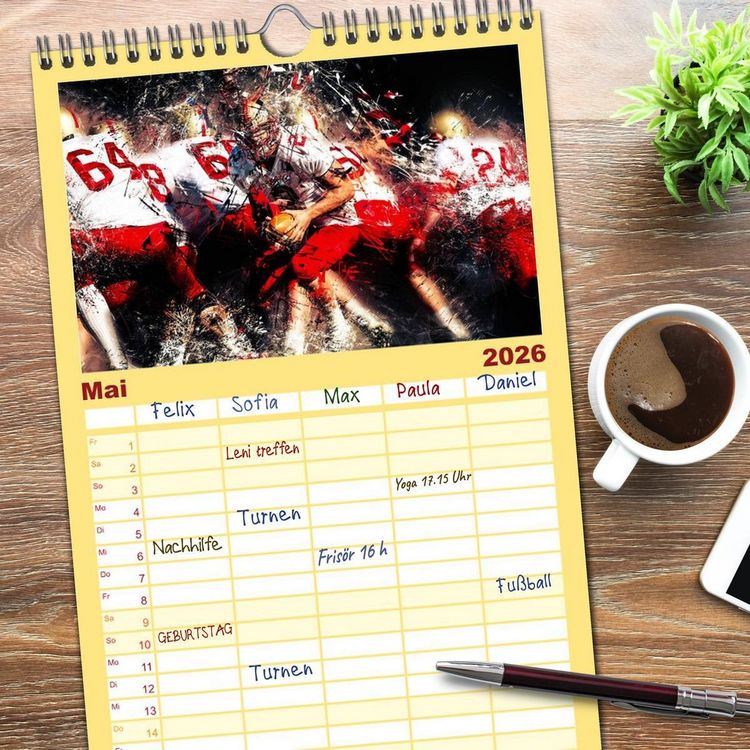 Produktbild: Familienplaner 2026 - American Football - so cool mit 5 Spalten (Wandkalender, 21 x 45 cm) CALVENDO