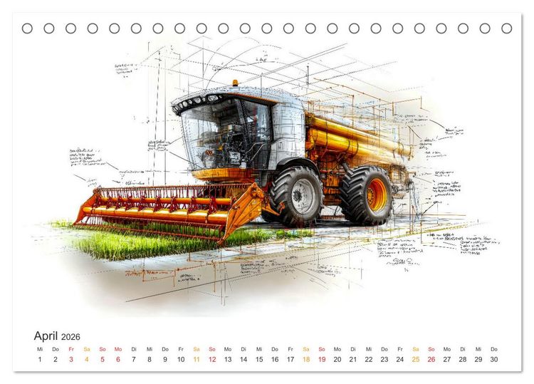 Produktbild: M&auml;hdrescher - Design Studien (Tischkalender 2026 DIN A5 quer), CALVENDO Monatskalender