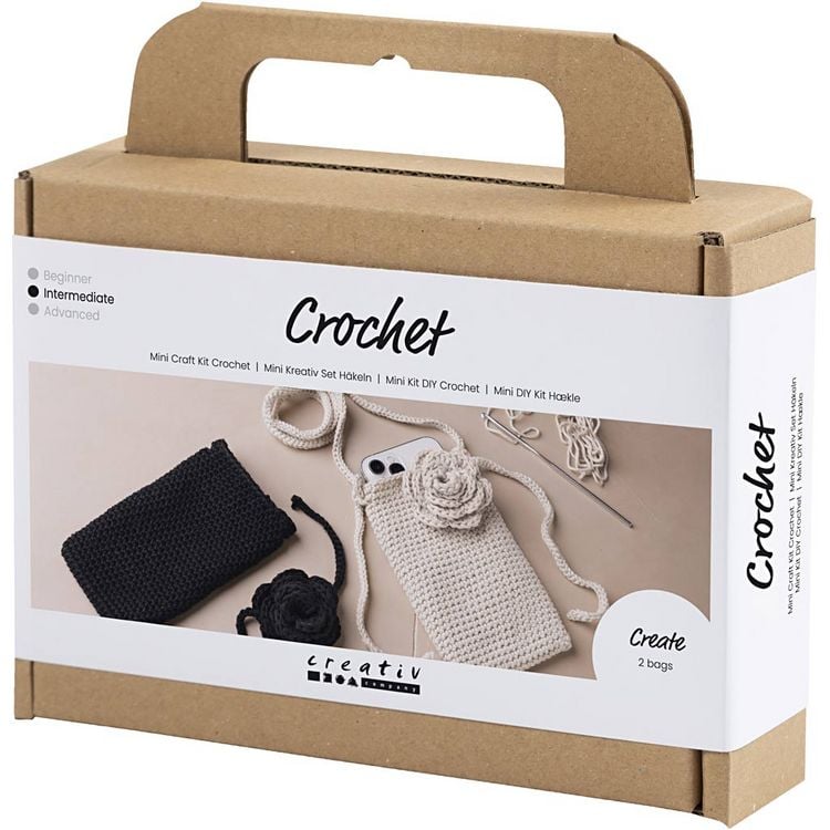 Produktbild: Creativ Company DIY Sets Stricken & H&auml;keln Mini Kreativ Set H&auml;keln, Tasche mit Rose, Kreativ Box