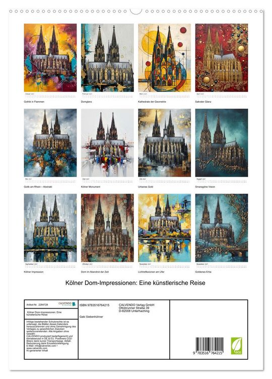 Produktbild: K&ouml;lner Dom-Impressionen: Eine k&uuml;nstlerische Reise (hochwertiger Premium Wandkalender 2027 DIN A2 hoch), Kunstdruck in Hochglanz