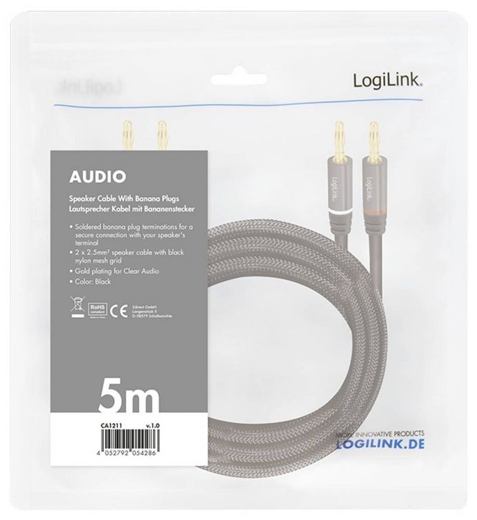 Produktbild: LogiLink CA1211 Audio Anschlusskabel 5.0m Schwarz Geschirmt, Farbcodiert