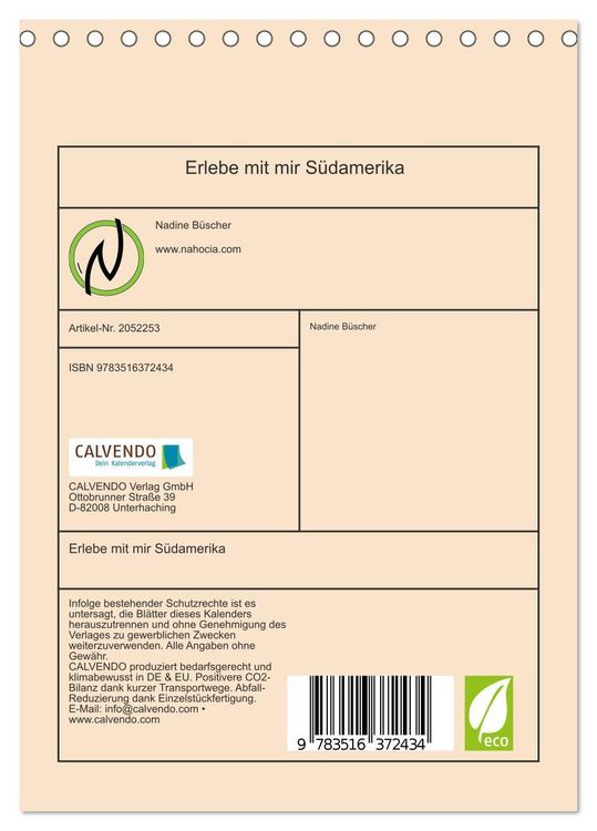 Produktbild: Erlebe mit mir S&uuml;damerika (Tischkalender 2026 DIN A5 hoch), CALVENDO Monatskalender