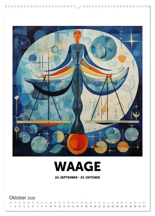 Produktbild: Kunstvolle Sternenwege: KI-Kompositionen der 12 Tierkreiszeichen (Wandkalender 2026 DIN A2 hoch), CALVENDO Monatskalender