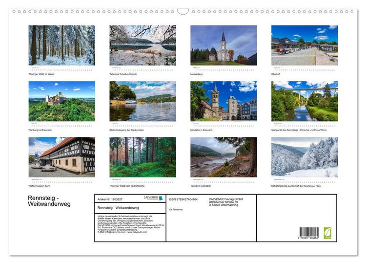 Produktbild: Rennsteig - Weitwanderweg (Wandkalender 2026 DIN A2 quer), CALVENDO Monatskalender
