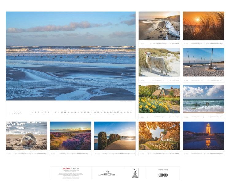 Produktbild: Sylt 2026 - Bildkalender XXL 60x50 cm - hochwertiger Wandkalender im Querformat - Landschaftskalender - Wandplaner - Deutsche Küsten