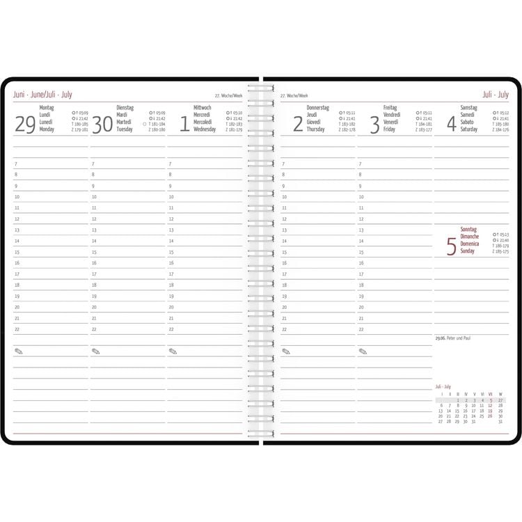Wochenplaner Balacron schwarz 2026 - Büro-Kalender A5 - Cheftimer - black - Ringbindung - 1 Woche 2 Seiten - 128 Seiten - Zettler
