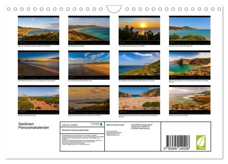 Produktbild: Sardinien Panoramakalender (Wandkalender 2027 DIN A4 quer), CALVENDO Monatskalender