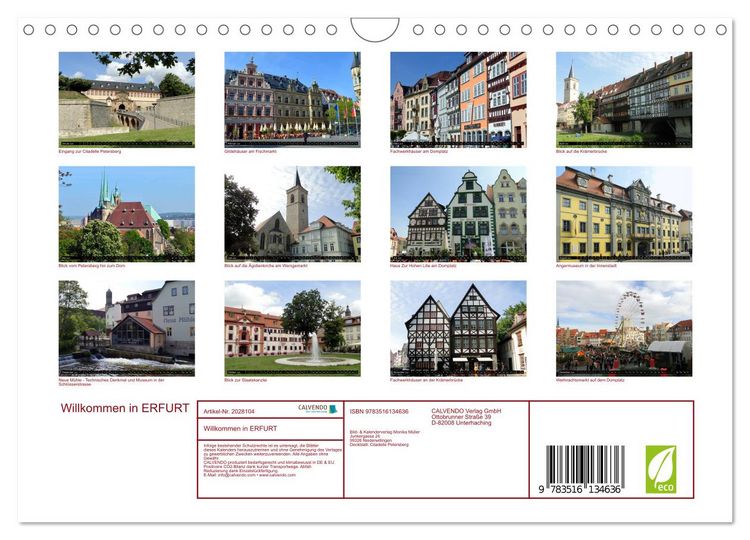 Produktbild: Willkommen in ERFURT (Wandkalender 2026 DIN A4 quer), CALVENDO Monatskalender