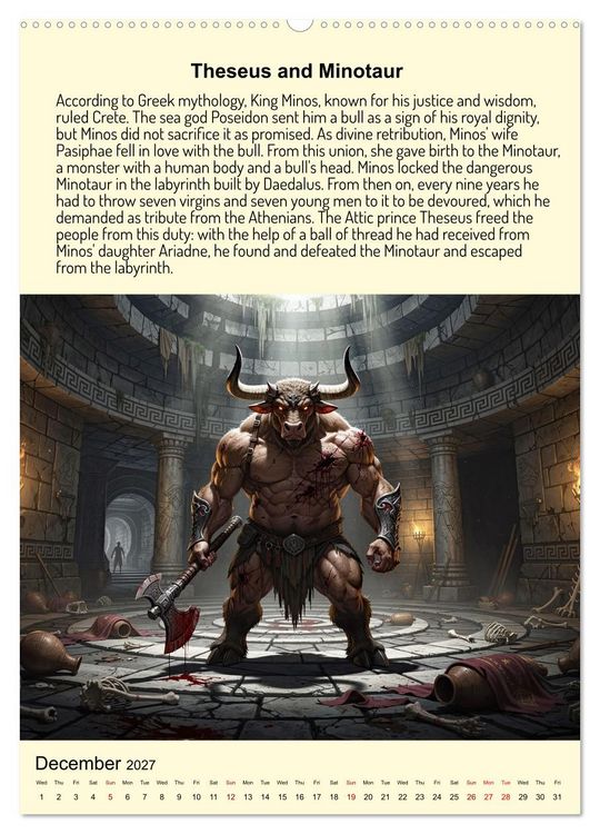 Produktbild: Legends of the Greek Mythology (High Quality Premium Wall Calendar 2027 DIN A2 portrait),CALVENDO 12 Month Wall Calendar