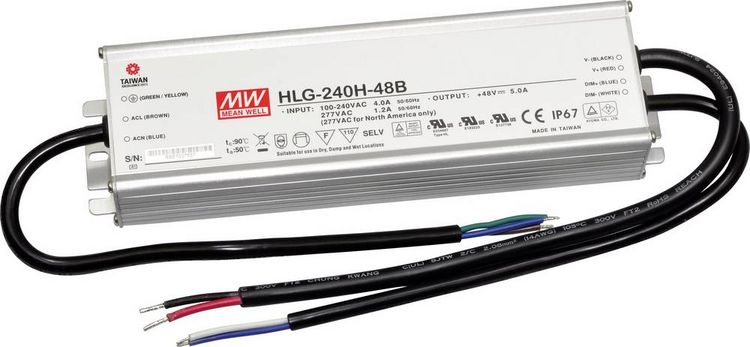 Produktbild: MEAN WELL HLG-240H-48B LED-Treiber, LED-Trafo Konstantspannung, Konstantstrom 240 W 5 A 24 - 48 V/DC dimmbar, PFC-Schaltkreis, &Uuml;berlastschutz 1 St.