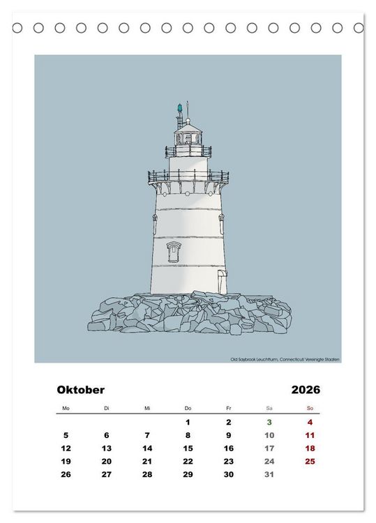 Produktbild: Leuchtt&uuml;rme der Welt - illustriert (Tischkalender 2026 DIN A5 hoch), CALVENDO Monatskalender