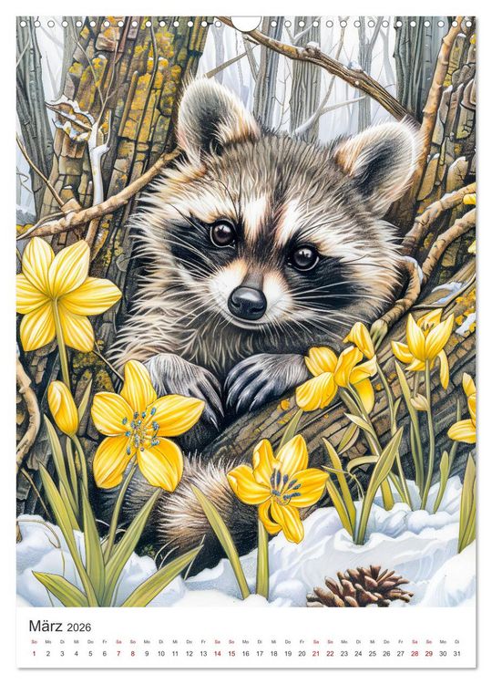 Produktbild: Tierkinder - Niedliche illustrierte Wildtiere in Wald und Flur (Wandkalender 2026 DIN A3 hoch), CALVENDO Monatskalender