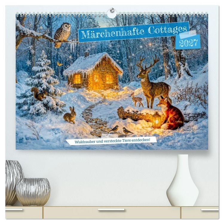 Produktbild: M&auml;rchenhafte Cottages - Waldzauber und versteckte Tiere entdecken! (hochwertiger Premium Wandkalender 2027 DIN A2 quer), Kunstdruck in Hochglanz