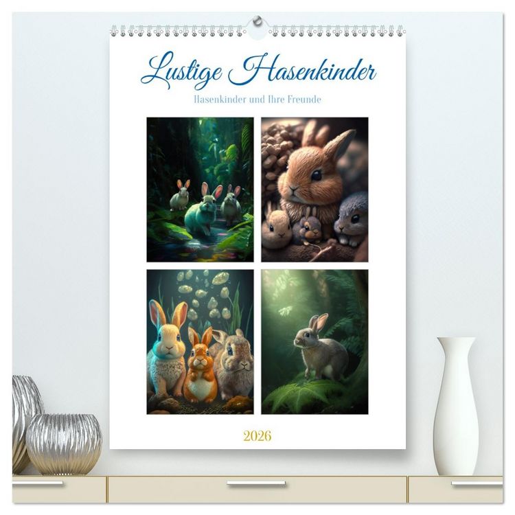 Produktbild: Lustige Hasenkinder (hochwertiger Premium Wandkalender 2026 DIN A2 hoch), Kunstdruck in Hochglanz