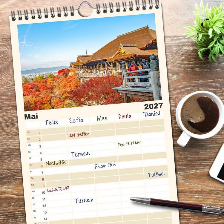 Produktbild: Familienplaner 2027 - Japanische Tempel und Schreine mit 5 Spalten (Wandkalender, 21 x 45 cm) CALVENDO