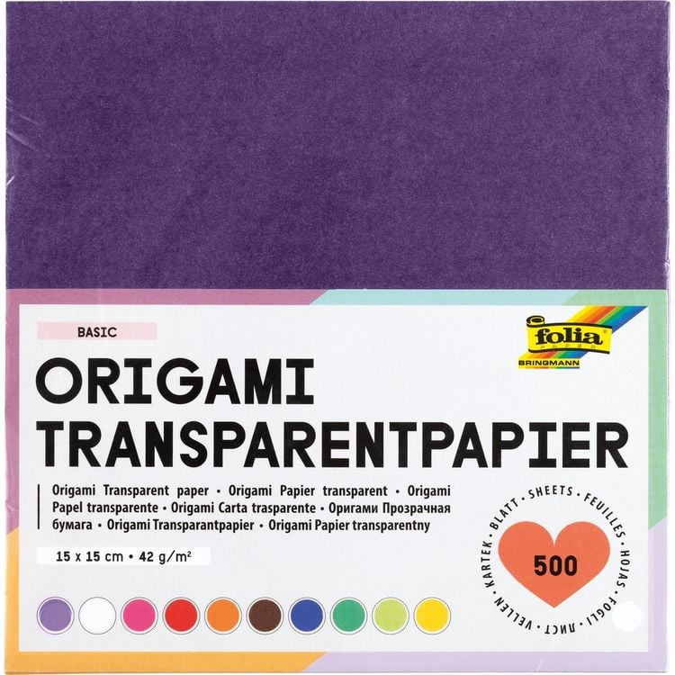 Produktbild: Folia  Transparentpapier-Faltbl&auml;tter 42g/m&sup2;, 15x15cm, 500 Blatt, farbig sortiert