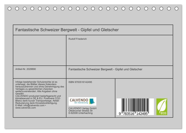 Produktbild: Fantastische Schweizer Bergwelt - Gipfel und Gletscher (Tischkalender 2026 DIN A5 quer), CALVENDO Monatskalender