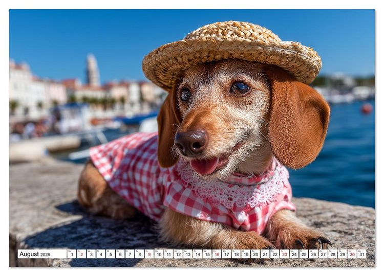 Produktbild: Dackel auf gro&szlig;er Tour - S&uuml;&szlig;e Hunde entdecken die Welt (Wandkalender 2026 DIN A2 quer), CALVENDO Monatskalender