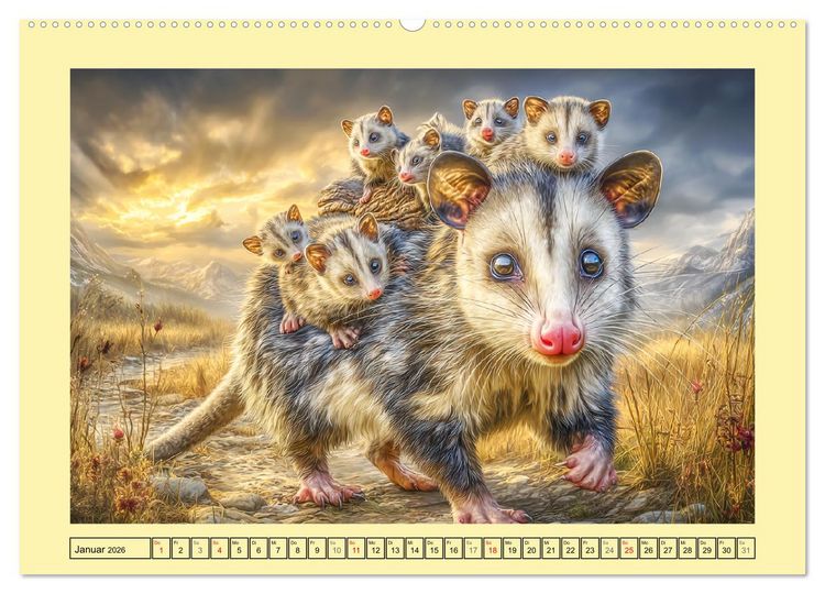 Produktbild: Sanfte Beutelratten. Opossums im stillen Rhythmus der Natur (hochwertiger Premium Wandkalender 2026 DIN A2 quer), Kunstdruck in Hochglanz
