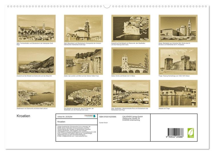 Produktbild: Kroatien (hochwertiger Premium Wandkalender 2026 DIN A2 quer), Kunstdruck in Hochglanz