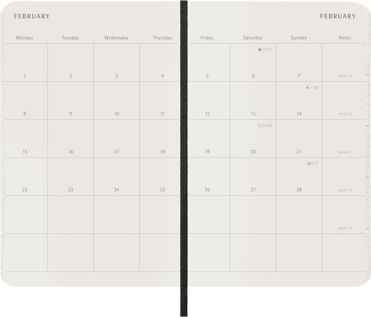 Produktbild: Moleskine 12 Monate Monatsnotizkalender 2027, P/A6, 1 Mo = 2 Seiten, Linierte Seiten Weicher Einband, Schwarz