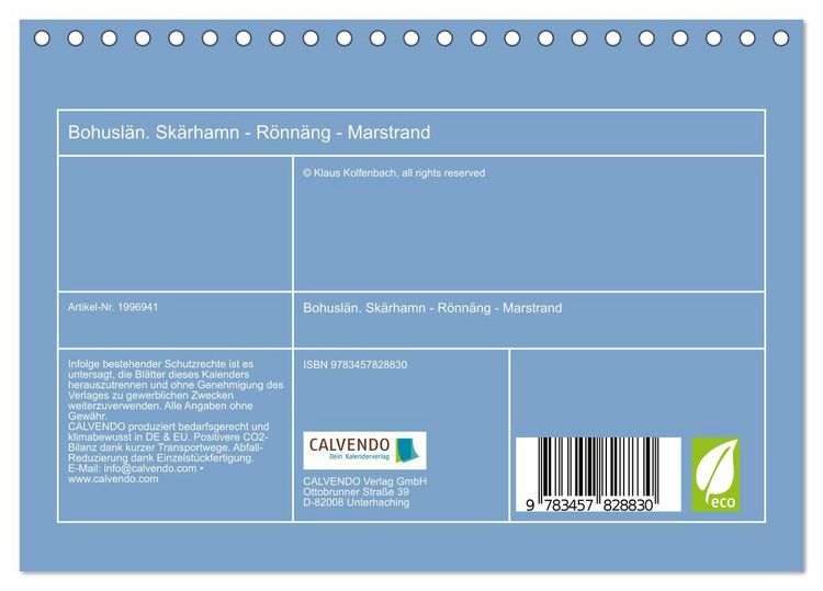 Produktbild: Bohusl&auml;n. Sk&auml;rhamn - R&ouml;nn&auml;ng - Marstrand (Tischkalender 2026 DIN A5 quer), CALVENDO Monatskalender