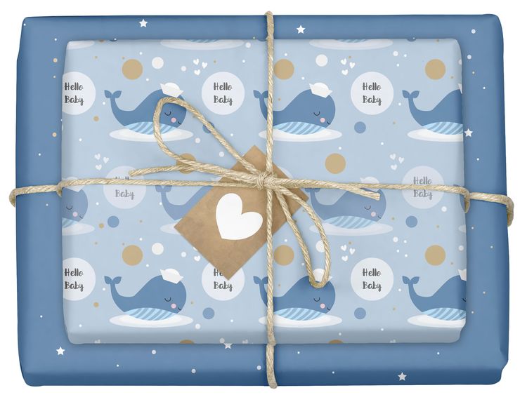 Produktbild: Geschenkpapier-Set zur Geburt f&uuml;r Baby-Jungen: Motiv "Wal"