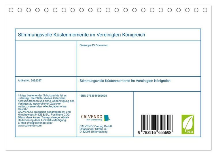 Produktbild: Stimmungsvolle K&uuml;stenmomente im Vereinigten K&ouml;nigreich (Tischkalender 2026 DIN A5 quer), CALVENDO Monatskalender