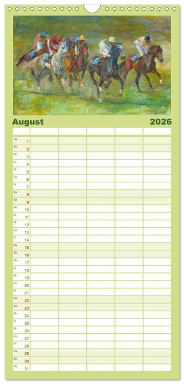 Produktbild: Familienplaner 2026 - Mit Pferden durch die Jahreszeiten - Pferdebilder in &Ouml;l und Aquarell mit 5 Spalten (Wandkalender, 21 x 45 cm) CALVENDO