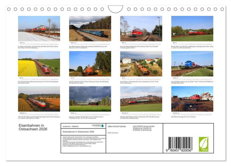 Produktbild: Eisenbahnen in Ostsachsen 2026 (Wandkalender 2026 DIN A4 quer), CALVENDO Monatskalender